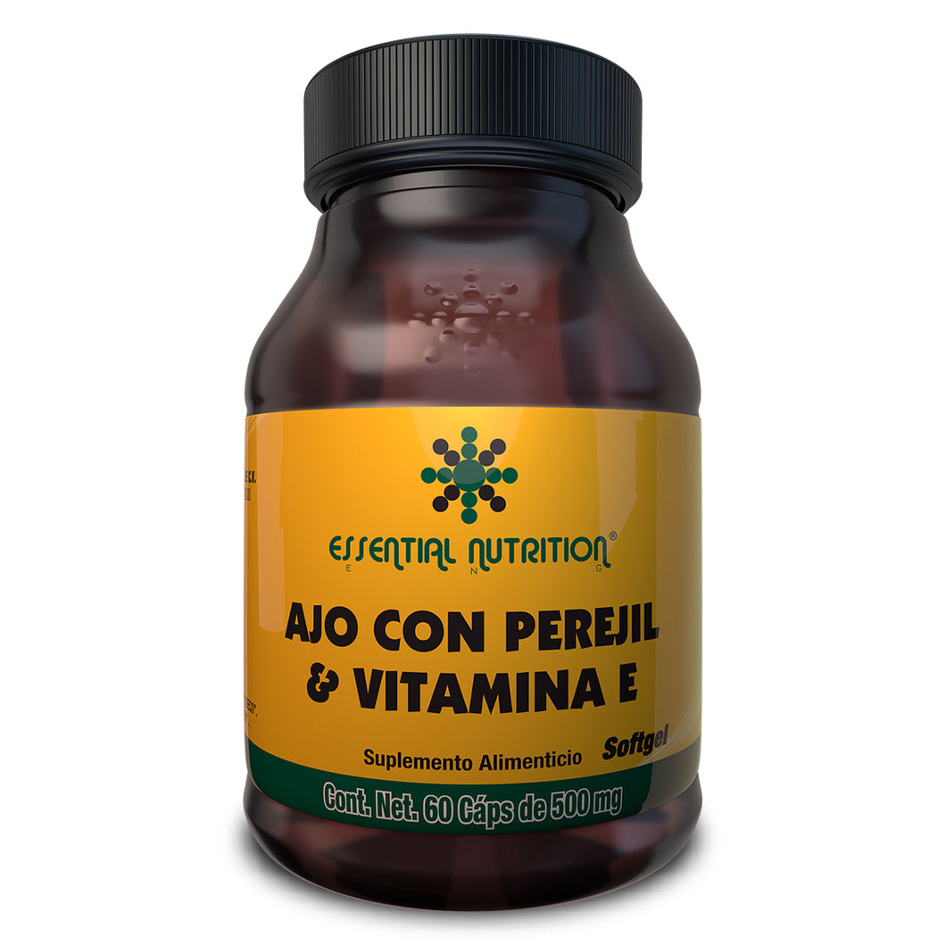 Garlic y Vitamina E (Ajo y Perejil con Vitamina E) 60 Cápsulas de 500 mg