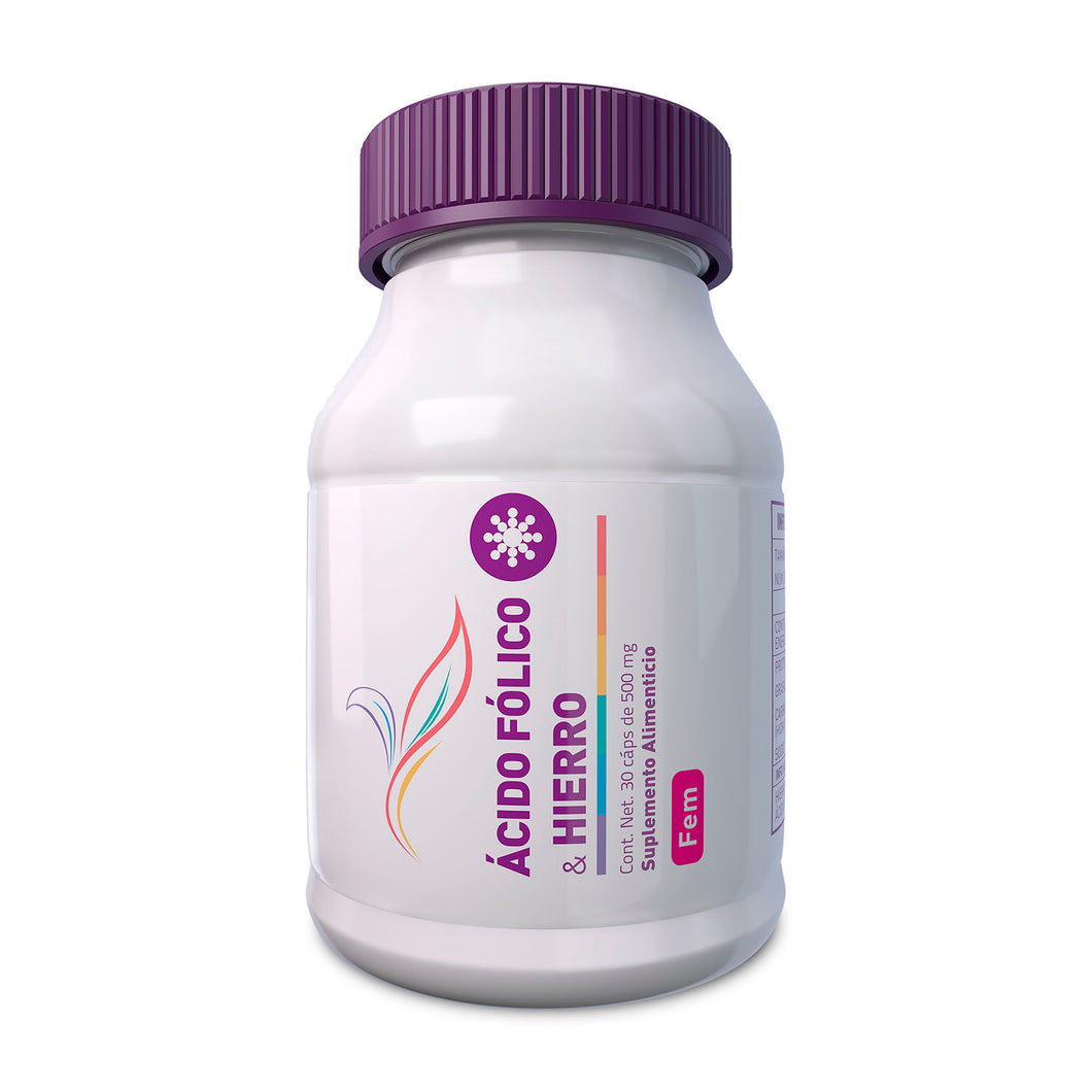 Ácido Fólico + Hierro 376 mg, 30 Cápsulas Pharmalife Natura.